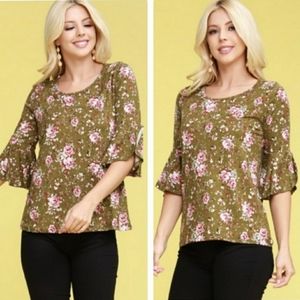 Floral Print Olive Top